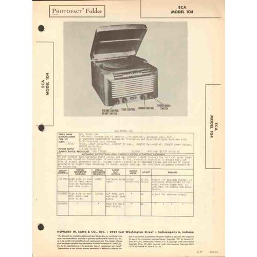 ECA model 104 AM radio receiver phonograph Sams Photofact manual