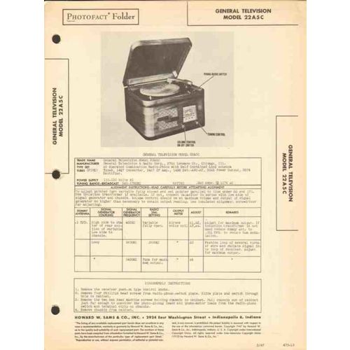 GENERAL TELEVISION model 22A5C AM radio phono Sams Photofact manual