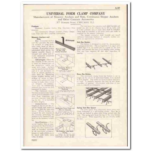 UNIVERSAL FORM CLAMP COMPANY 1931 concrete accessories vintage catalog