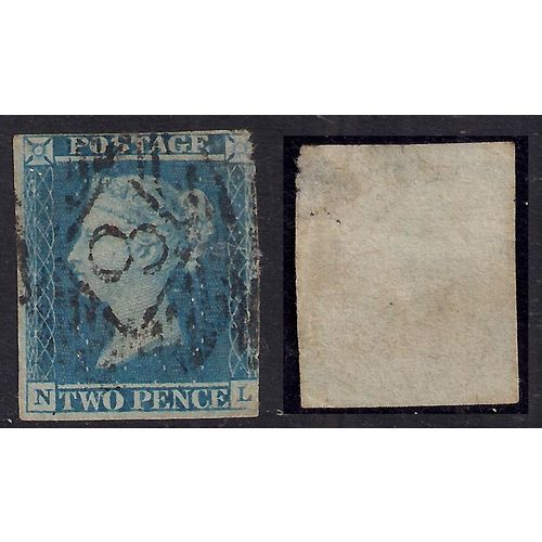 GB 1841 QV 2d Blue Imperf stamp ( N & L ) PMK London WMK 2 ( E810 )