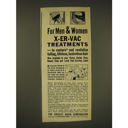 1937 Crosley XERVAC Hair Stimulator Ad - For men & women X-er-vac treatments