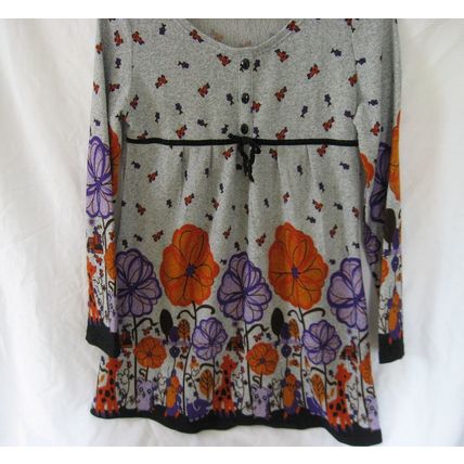 Womens Victoria Knit Top Medium 33 Chest Gray Print Floral Soft Jersey Empire