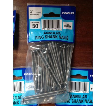 ANNULAR RING SHANK NAIL 75MM / 3 INCH FOCUS 5 PACKS X 50 (1.5KG)