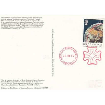 Royal Astronomical Society Royal Mail Postcard FDI Postal Museum Special Cancel