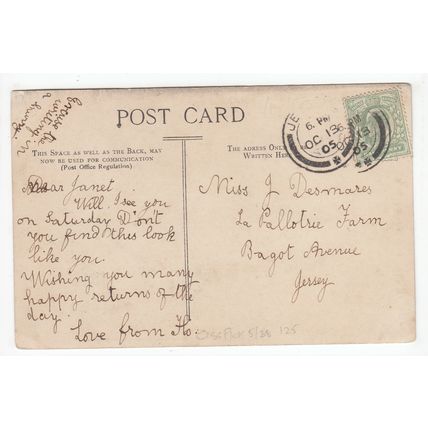 Lady & Cow Jersey Postcard Posted 1905 Local to Janet Desmares Bagot Avenue