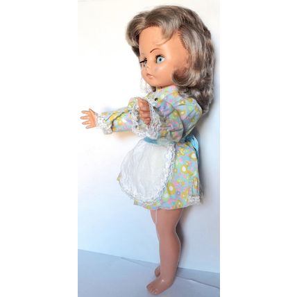 1980's VINTAGE DOLL - JOINTED - BLUE MOVING EYES - COTTON DRESS - 46 cm tall