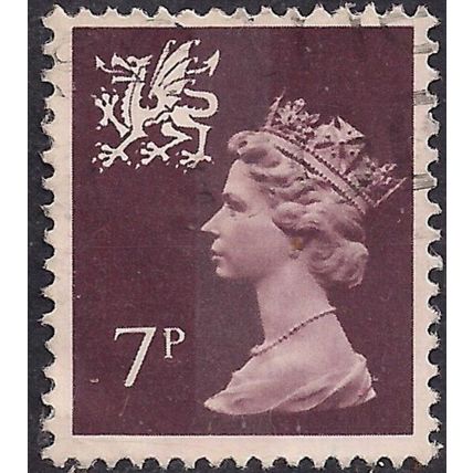 GB QEII 1978 Wales 7p Purple Brown Used SG W23 Sc WMMH8 stamp Queen Elizabeth