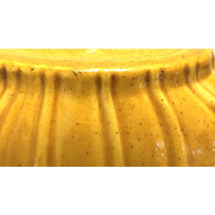 Haeger Pottery MCM Oval 12" Planter Yellow Speckled Ribbed Sides 4020C USA Fall