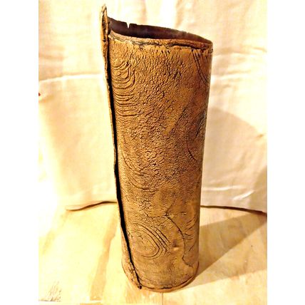 Vintage Sally McKeever Ceramic African Elephant Leg Life Like Vase Tan 12" High