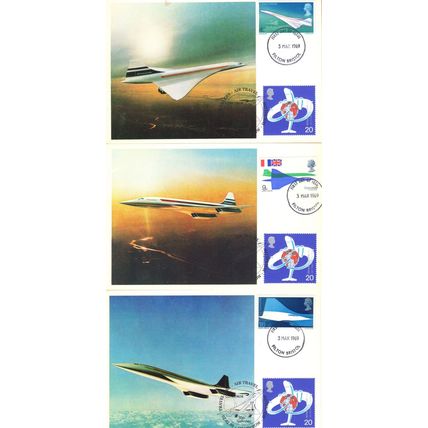 Concorde Plane 1969 Bristol First Day Of Issue 3x Postcard FDC Cover s