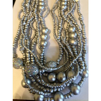 Multistrand Silver Grey Necklace #3519- 26" Adjustable