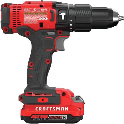 CRAFTSMAN V20 Cordless Hammer Drill Kit, 1/2 Inch, 2 Batteries and Charger Inclu