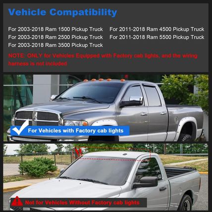LED Cab Clearance Lights Replacement for Ram 1500 2500 3500 2003-2018 / Ram 4500