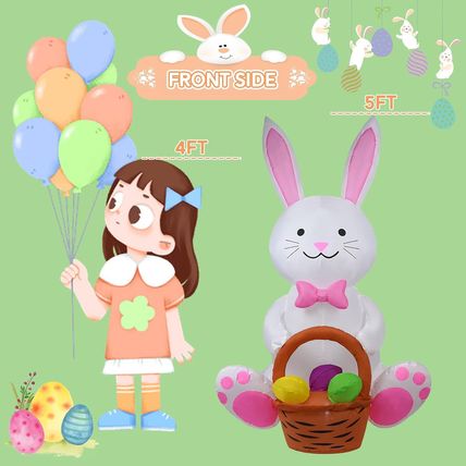 5FT Inflatable Bunny Decoration with Built-In LED Light, Easter Outdoor Yard Dec