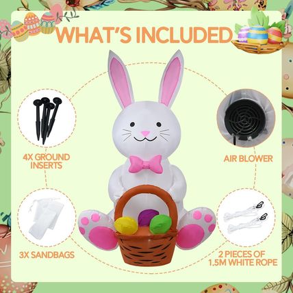5FT Inflatable Bunny Decoration with Built-In LED Light, Easter Outdoor Yard Dec