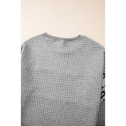 Gray Leopard Quilted Patchwork Crew Neck Sweatshirt
