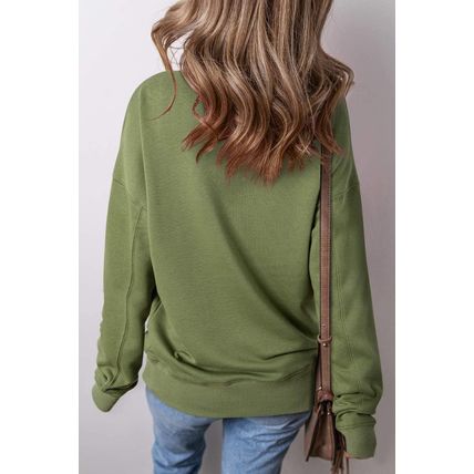 Vineyard Green Drop Shoulder Crisscross Stitching Pocketed Loose Sweatshirt