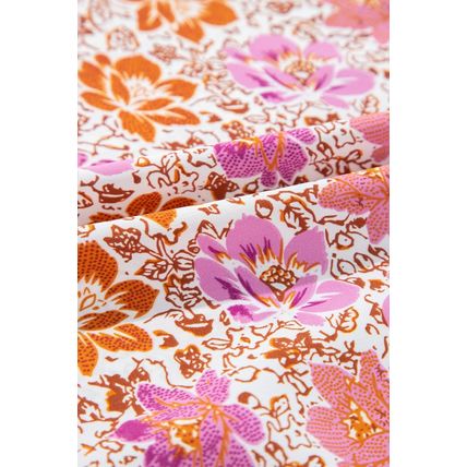 Pink Floral Square Neck Knotted Ruffle Midi Dress