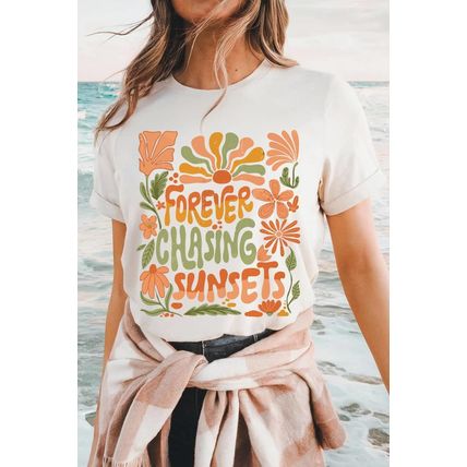 White FOREVER CHASING SUNSETS Floral Print T Shirt