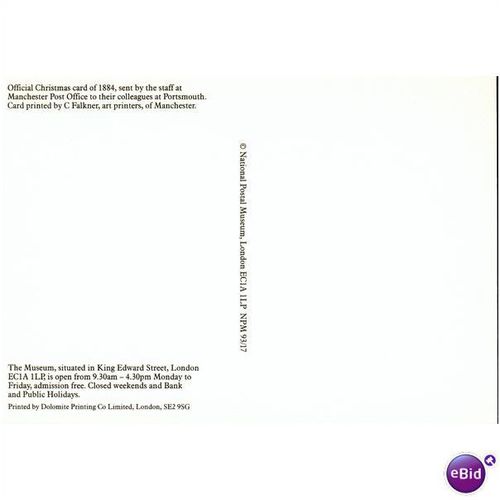 National Postal Museum PC - Official Christmas Card of 1884 Manchester PO 93/17