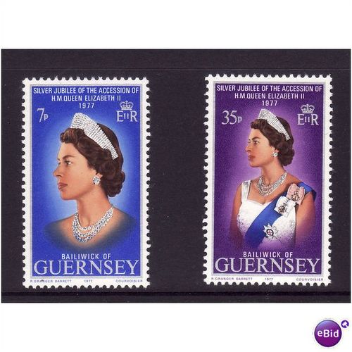 GUERNSEY 1977 SILVER JUBILEE SET 2 VALS U/M MINT