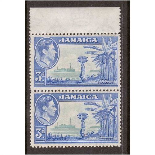 JAMAICA 1938 KING GEORGE VI DEFINITIVES 3d GREEN & BLUE VERTICAL PAIR MNH