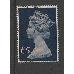 GREAT BRITAIN 1977 SG 1028 £5 SALMON AND CHALKY BLUE FINE USED#2
