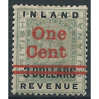 British Guiana 1890 SG209 1c on $3 Green Mounted Mint....