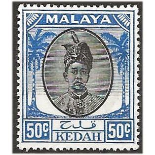 Kedah 1950 SG87 50c Black & Blue Mounted Mint . .. .