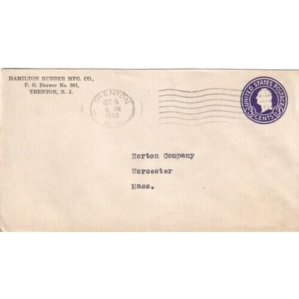 United States 1936 Hamilton Rubber Mfg.Co.Trenton NJ-Worcester MASS Cover typed