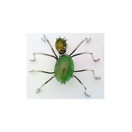 Green Agate Spider Stainless Wire Wrap Pin Brooch 12