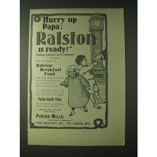 1900 Purina Mills Ralston Breakfast Food Ad - Hurry up Papa: Ralston is ready