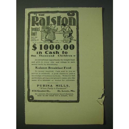 1900 Purina Mills Ralston Breakfast Food Ad - I Want Ralston Breakfast Food!