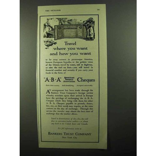 1920 Bankers Trust Company ABA Cheques Ad - Travel