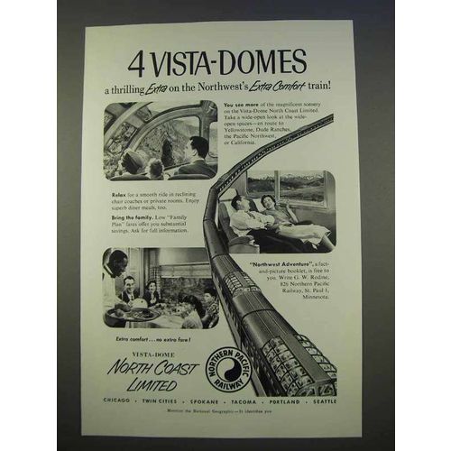 1955 Northern Pacific Railway Ad - 4 Vista-Domes