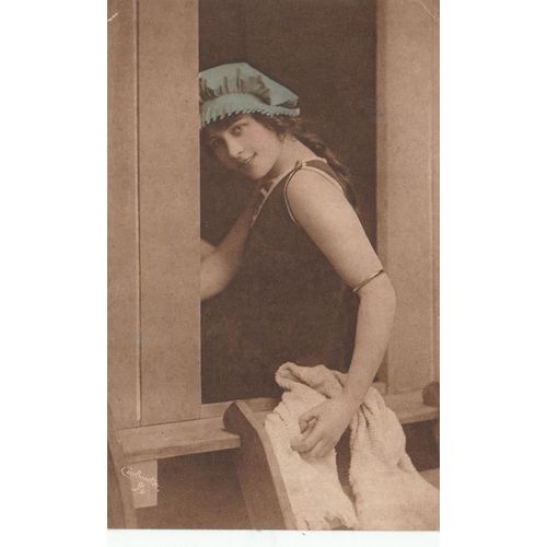 Woman In Swimware And Wearing A Blue Swimming Cap Glamour Postcard (GLM1544)