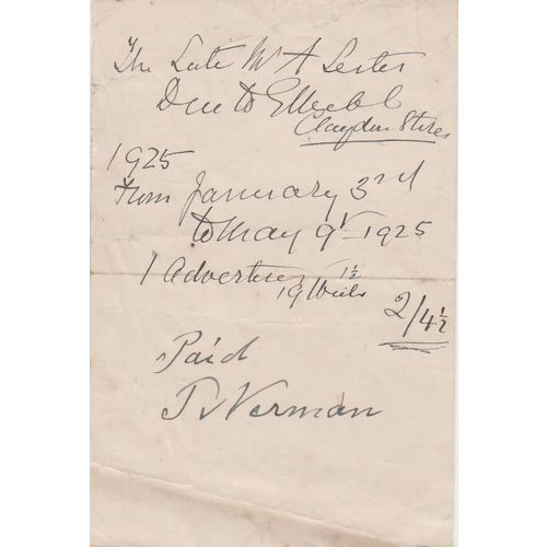 Bill 1925 to The Late W A Leiter for 2s4d see rest