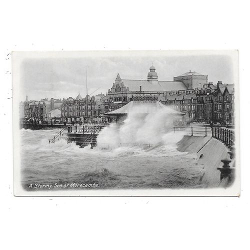 REAL PHOTO POSTCARD OF A STORMY SEA AT MORECAMBE LANCASHIRE POSTED 1914 (2084)