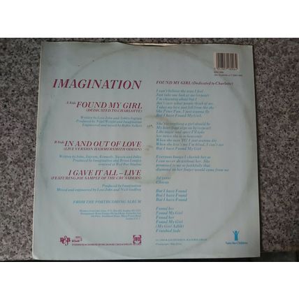 Imagination ‎– Found My Girl (RBL 1800) 1985 (EP)