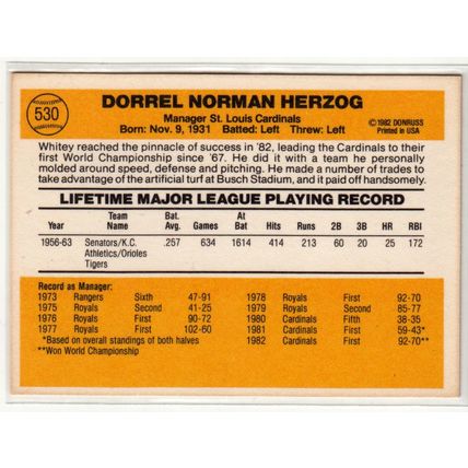 1983 Donruss baseball card 530 Whitey Herzog