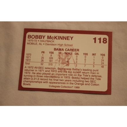 Bobby McKinney 1989 Collegiate Collection Alabama's Finest NO. 118