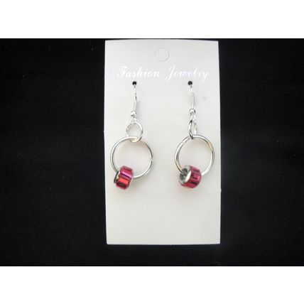 Exclusive dark rose pink baguette cut glass euro bead French hook link earrings