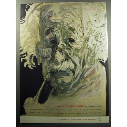 1957 Container Corporation of America Ad - Feliks Topolski art - Albert Einstein