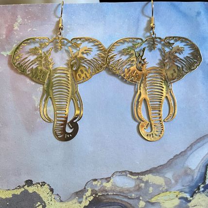 Earrings Hollow Elephant Design Golden Dangle #562