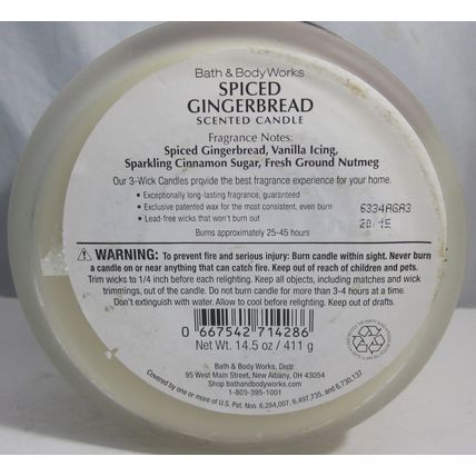 Bath & Body Works 3 wick 14.5 oz Candle vanilla nutmeg Spiced Gingerbread