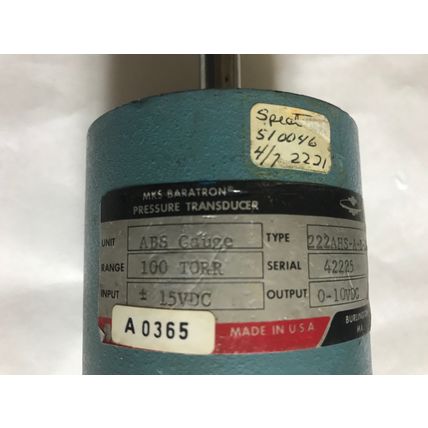 MKS 222AHS-A-B-100 PRESSURE TRANSDUCER 100 TORR TYPE 222,abs GAGE,SH