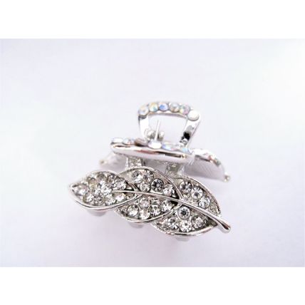 Small mini silver metal leaf crystal hair claw clip bridal clip