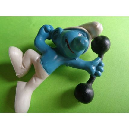 Weightlifter smurf with dumb bell and no top