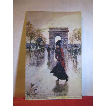 PARIS L'ARC DE TRIOMPHE painting by Georges Stein unused antique postcard art =