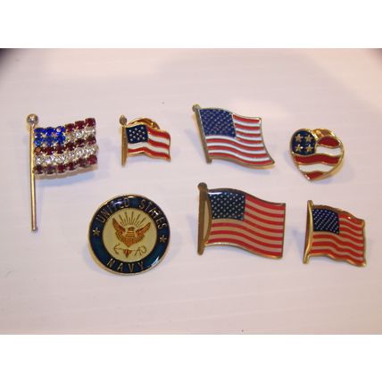 MIXED LOT OF HAT PINS - US NAVY AMERICAN FLAGS